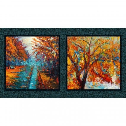 In The Beginning A Year of Art Autumn Panel Fabric – Autumn Leaves Painted-Look Cotton Panel (23.5" x 44")