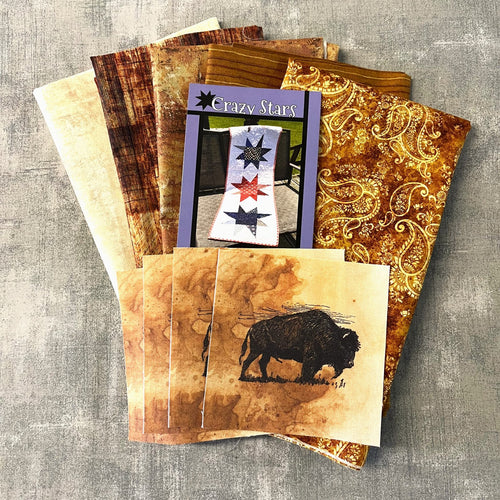 Buffalo Table Runner Kit – Crazy Stars Villa Rosa Pattern – Western Quilt Kit with CHQ Exclusive Buffalo Squares – Rustic Fabric Kit – 13.5" x 54"
