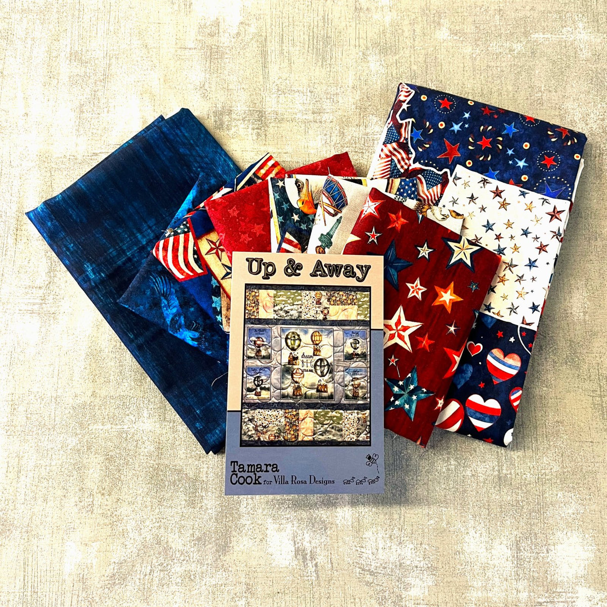 Stars & Stripes THROW QUILT KIT with Up & Away Villa Rosa Pattern – 41" x 49"