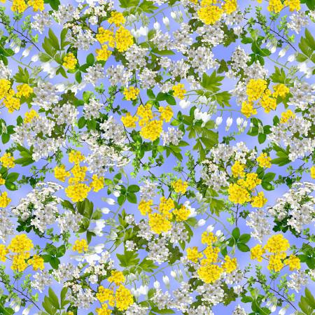 Michael Miller - Flower Splendor Blue Fresh Sprigs Fabric – Blue Floral Print