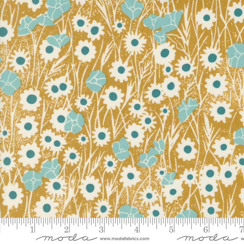 Moda - Field of Flowers Goldenrod Small Floral Tossed Fabric – by Katharine Watson