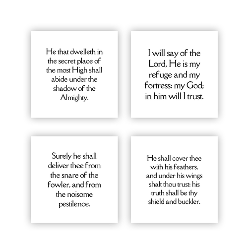 17 of Psalm 91 Bible Verses Quilt Squares in White - Precut 5" Squares Set - Carlson Homestead Quilting