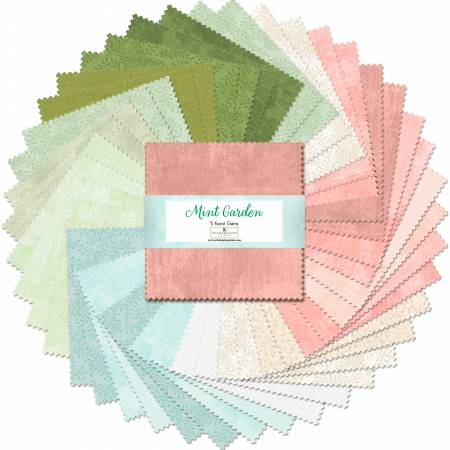 Wilmington Prints - Mint Garden/Soft Greens/Coral/Creams/Turq - 42ct 5" Karat Gems