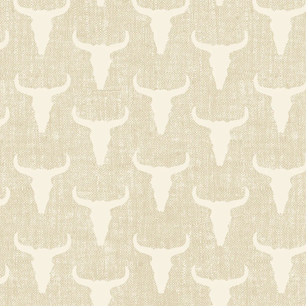 Andover Ranch Hand Burlap Skull Charolais Fabric – Cream Western Print by Andover Fabrics