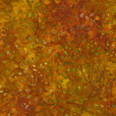 Seeds Cedar Batik Fabric – Green Brown Batik Print by Robert Kaufman