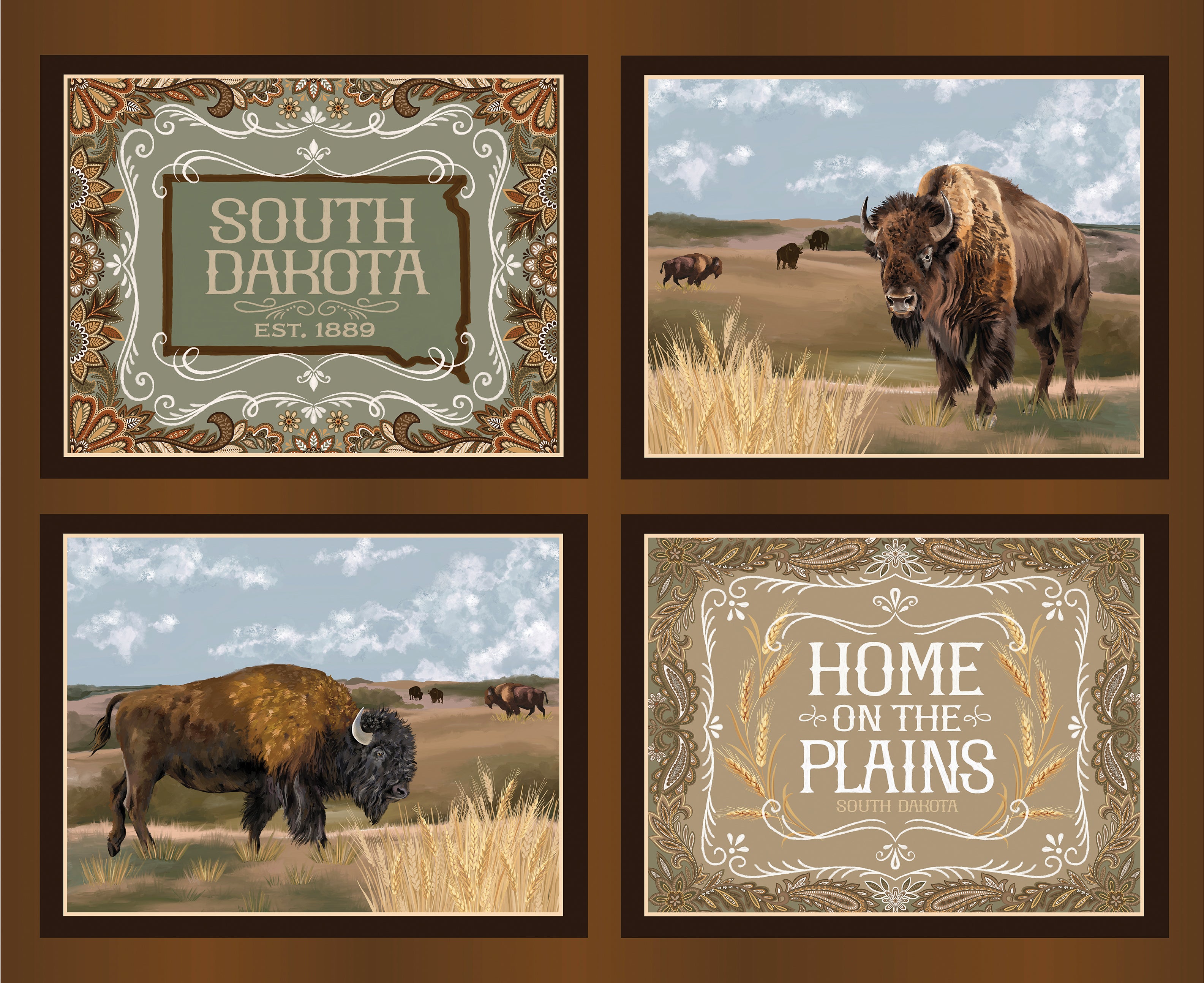 Quilting Across the Dakotas Home on the Plains South Dakota Panel Fabric – Limited Edition Shop Hop Panel