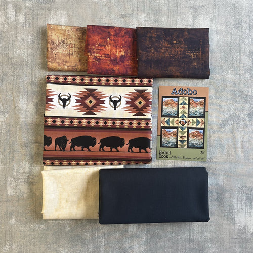 12. & 13. Southwest Buffalo/Bison Quilt Kit – Adobo by Villa Rosa Designs – Rustic Western Fabric Kit – Brown Tan Cream Quilt Kit