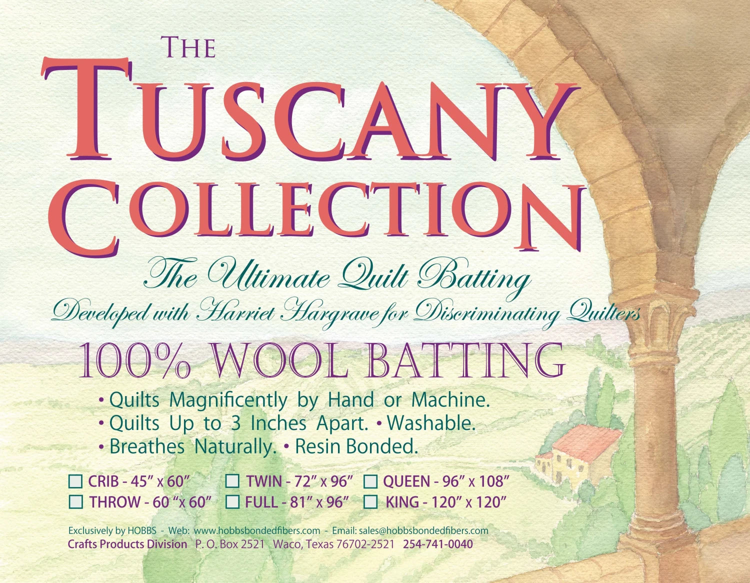Hobbs Tuscany Washable Wool Batting 72in x 96in Twin – #TW72