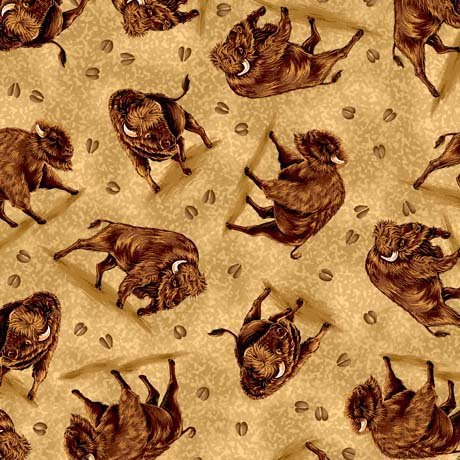 Tossed Bison Silky Minky Fabric 60" Wide by QT Fabrics – Soft Plush Wildlife Print for Blankets