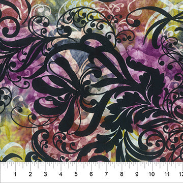 Northcott Flourish Black Multi Fabric – Floral Scroll Batik Print