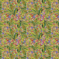 Hoffman - Whimsical Flower Garden Olive Fabric – Olive Floral Print
