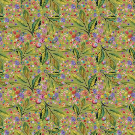 Hoffman - Whimsical Flower Garden Olive Fabric – Olive Floral Print