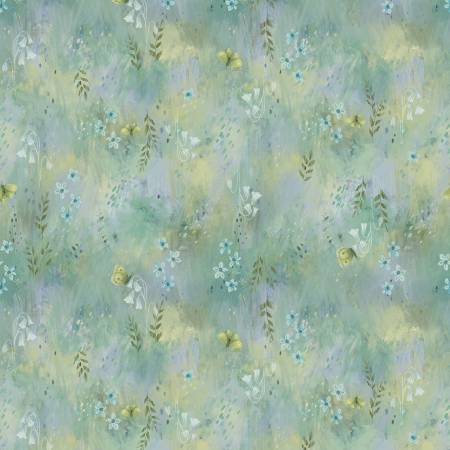 Clothworks Serenity Meadow Green Fabric – Green Floral Blender by Kendra Binney