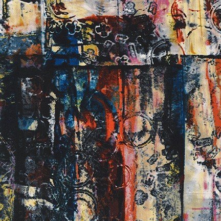 Robert Kaufman Wishwell Warehouse District Vintage Fabric – Abstract Artistic Print by Leslie Tucker Jenison