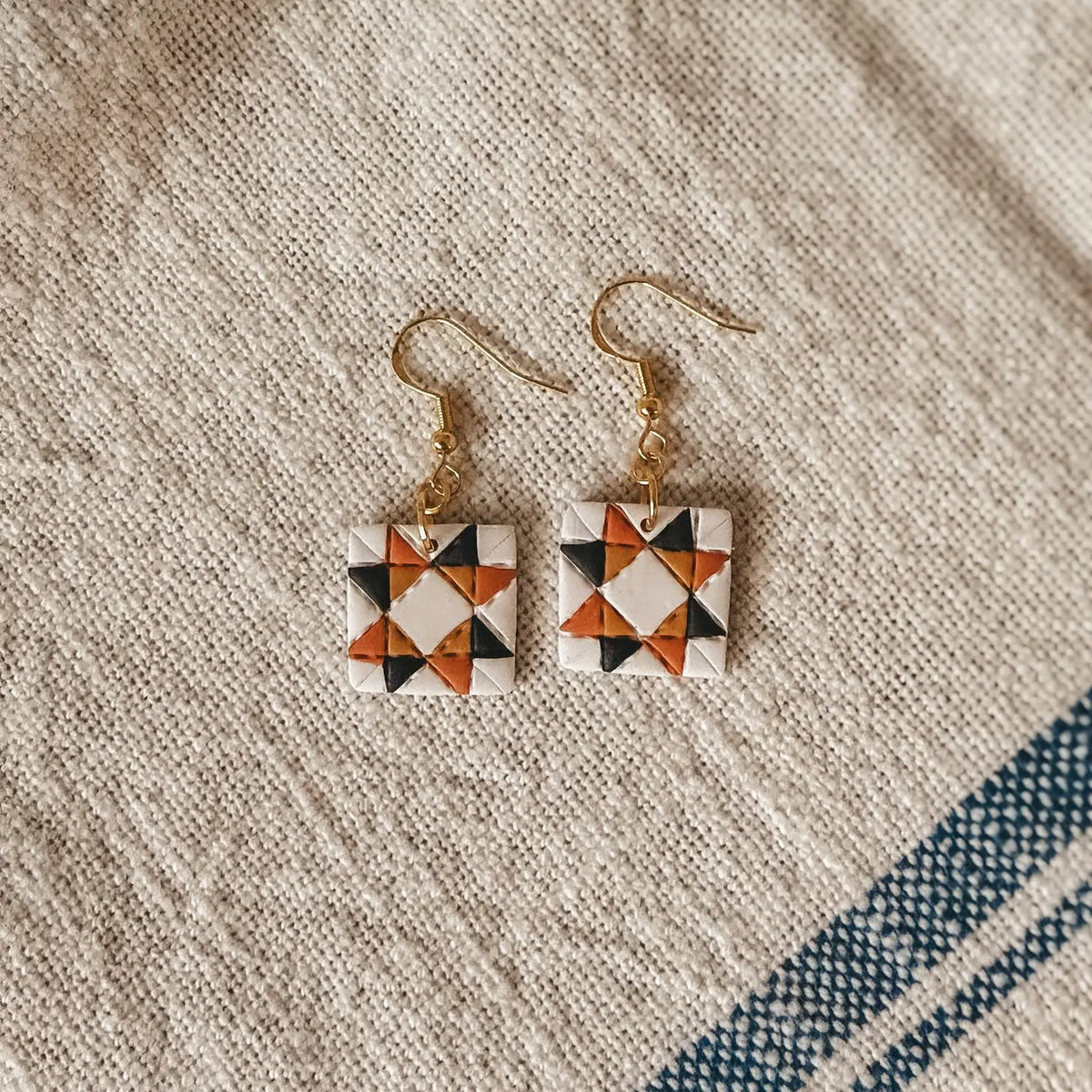 22. Trick or Treat Quilt Block Dangle Earrings – Handmade by Sydni Carlson Art