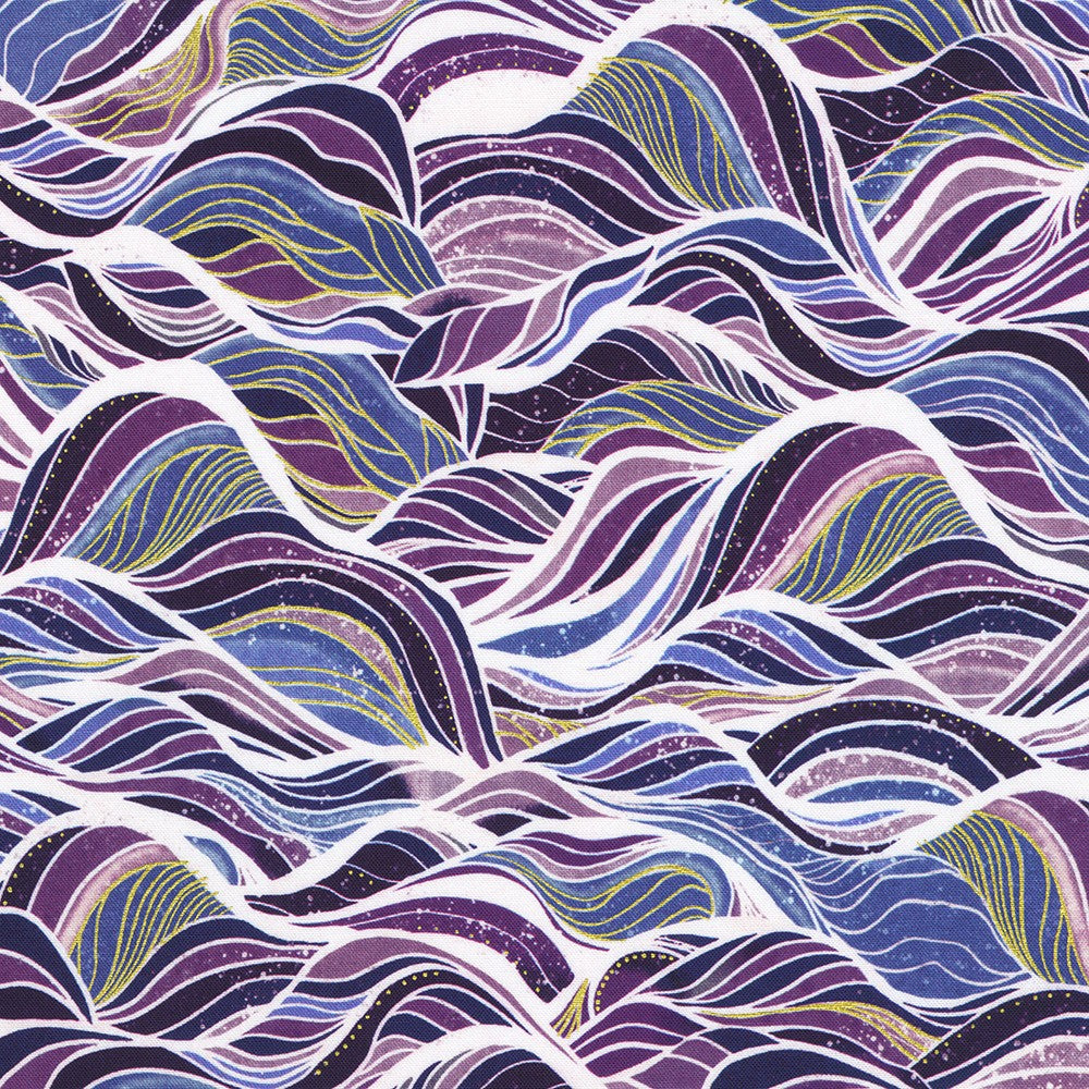 COMING SOON! Hill Shine Amethyst Fabric – Purple Mountain Print by Rose Halsey from Robert Kaufman
