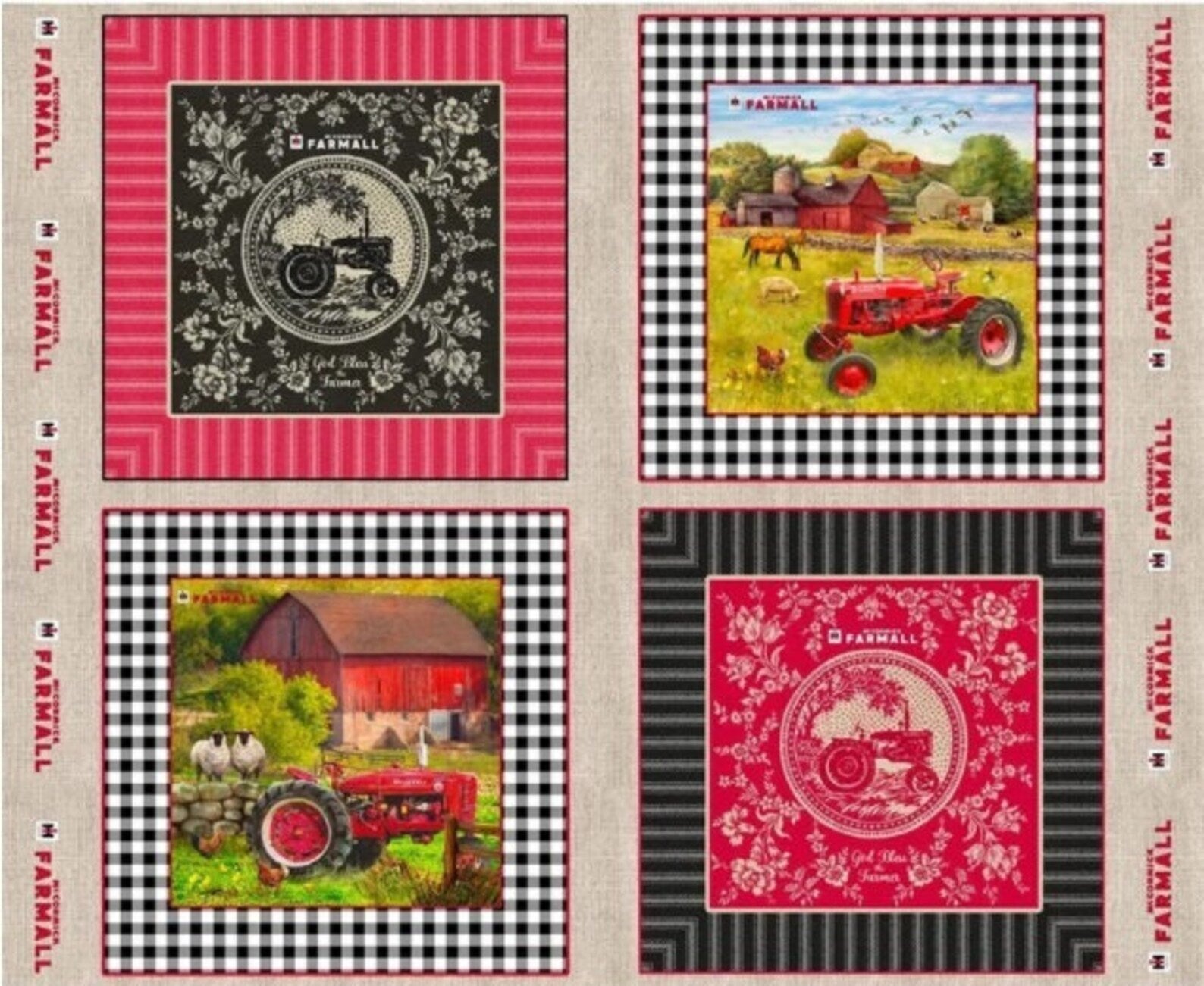 Farmall Sweet Farmhouse - Tractor Toile Pillow Panel Fabric (44" x 34") by Sykel Enterprises